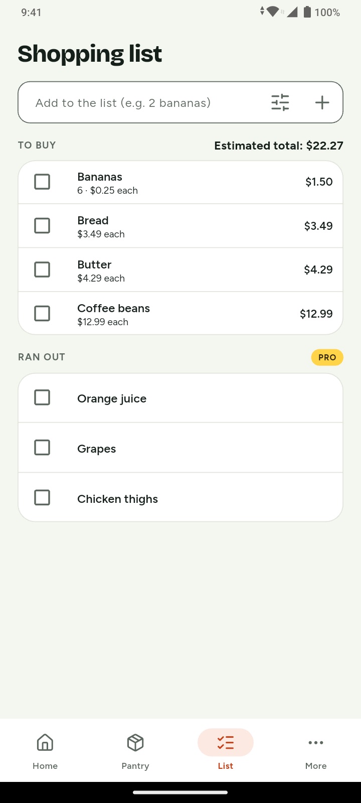 One shopping list